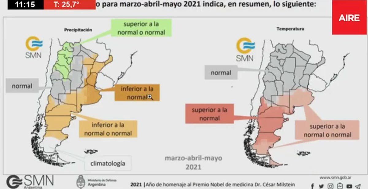 Previsión de lluvias del Servicio Meteorológico Nacional (SMN).