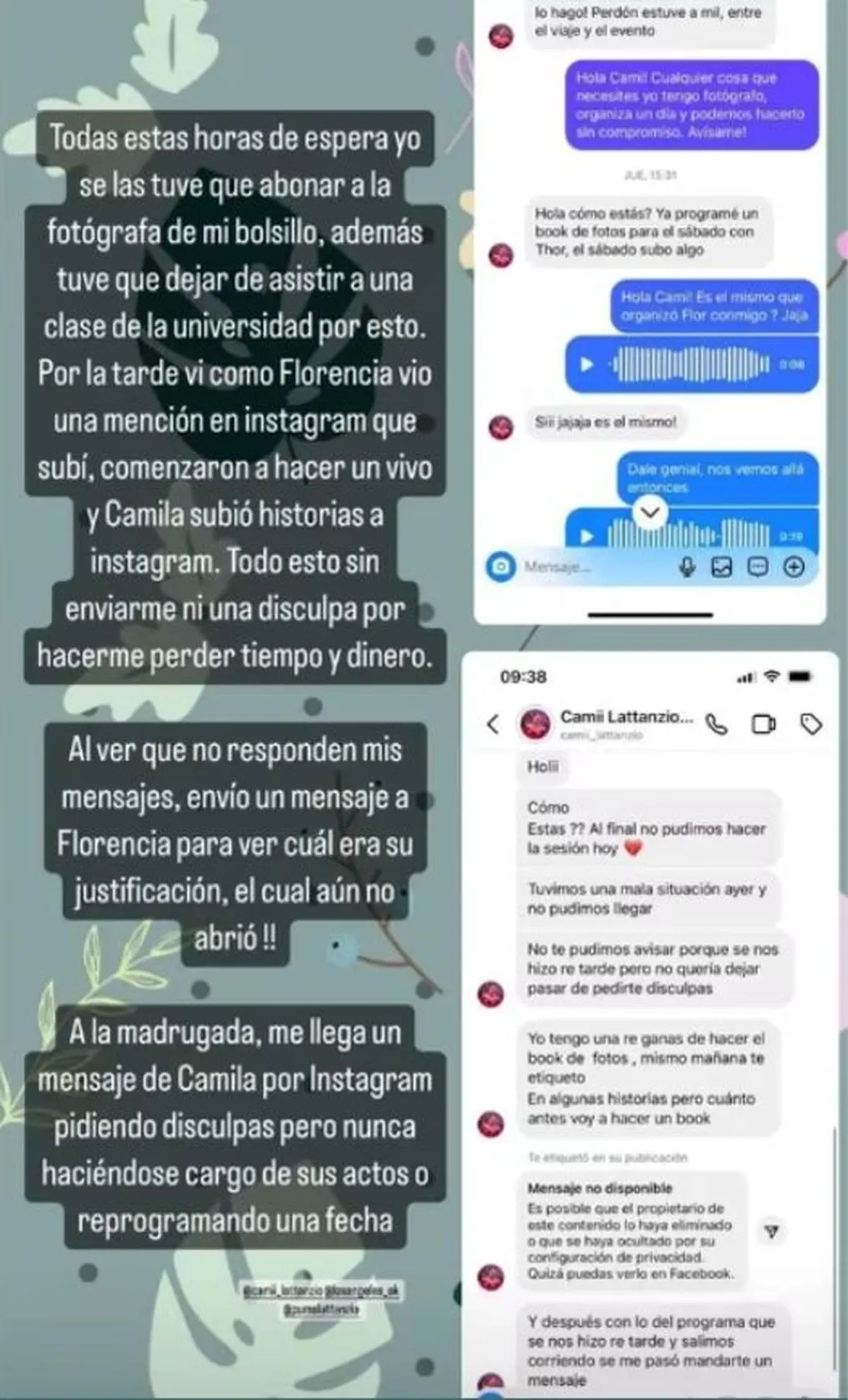 Una emprendedora fabricante de ropa para mascotas acusó a Camila Lattanzio, ex Gran Hermano, de no cumplir su parte de un canje.