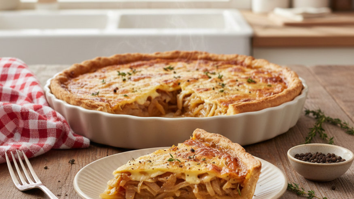 Tarta de cebolla y queso.