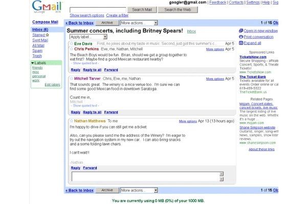 Así lucía Gmail en 2005.