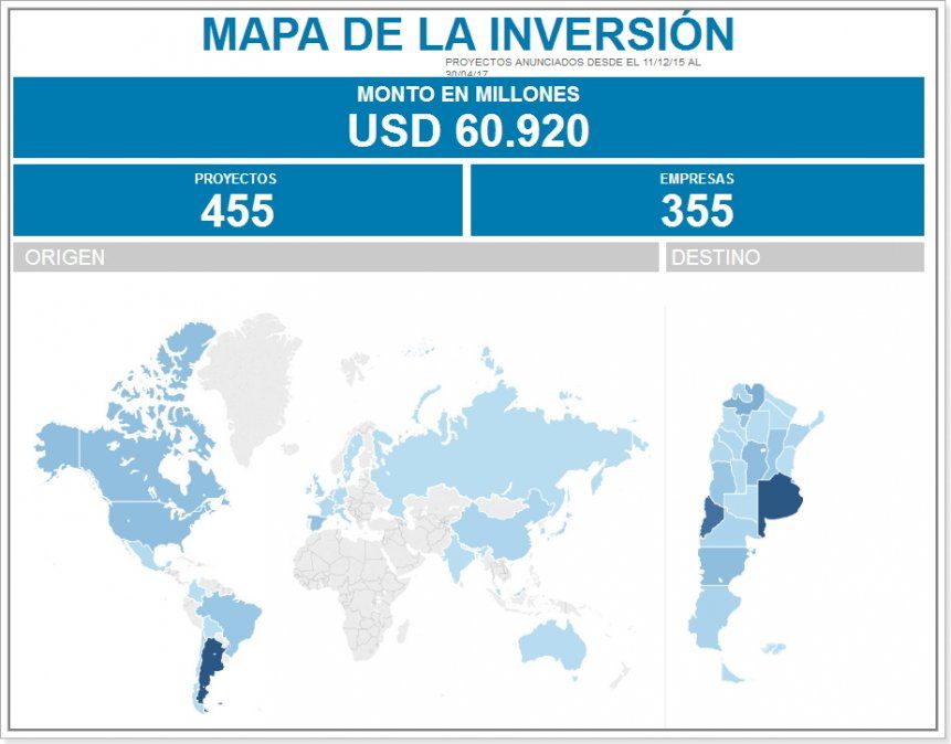 El mapa de las inversiones en la Argentina