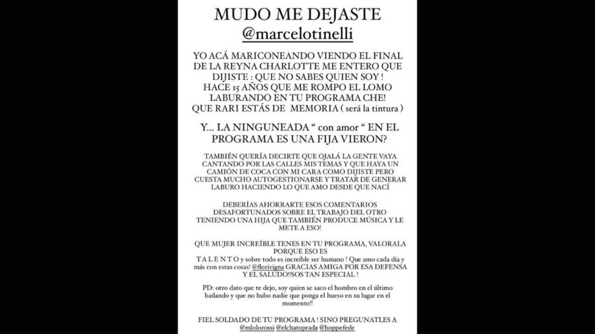 Facu Mazzei se descargó contra Marcelo Tinelli. Facu Mazzei se descargó contra Marcelo Tinelli.