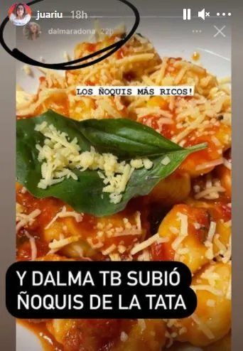 Dalma Maradona, la hermana de Gianinna, también subió una foto de un plato de ñoquis.