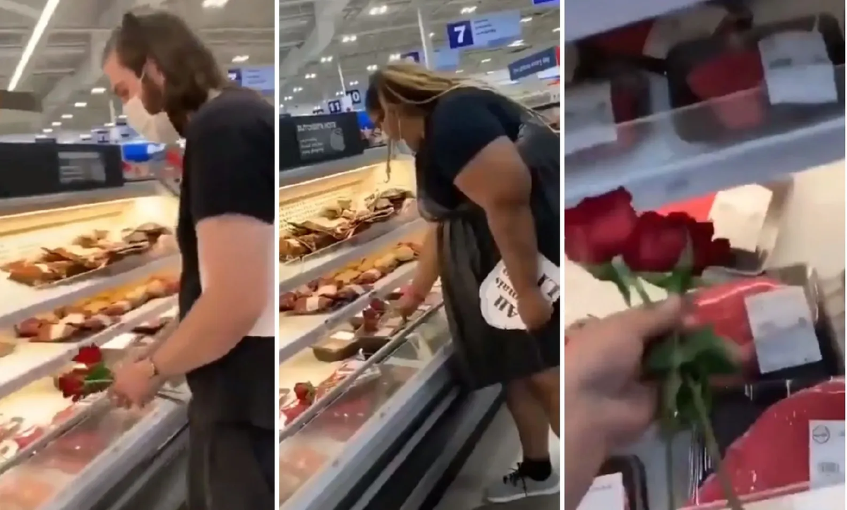 Veganos llevaron flores y velaron la carne en la góndola de un supermercado