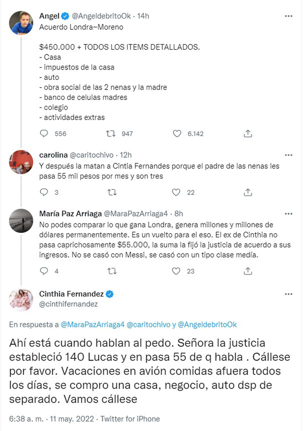 Cinthia Fernández se cruzó con una usuaria de Twitter.
