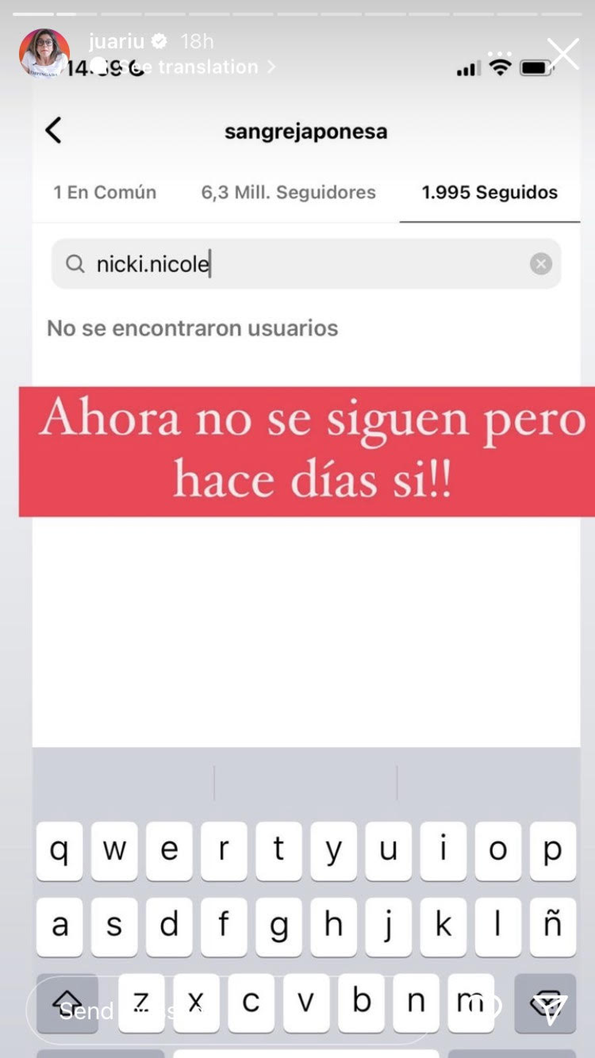 Juariu descubrió que la China Suárez dejó de seguir a Nicki Nicole.