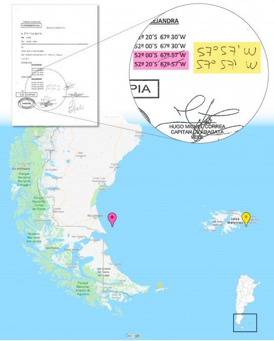 La Armada atribuyó a un error la inclusión de Malvinas en la ruta del ARA San Juan