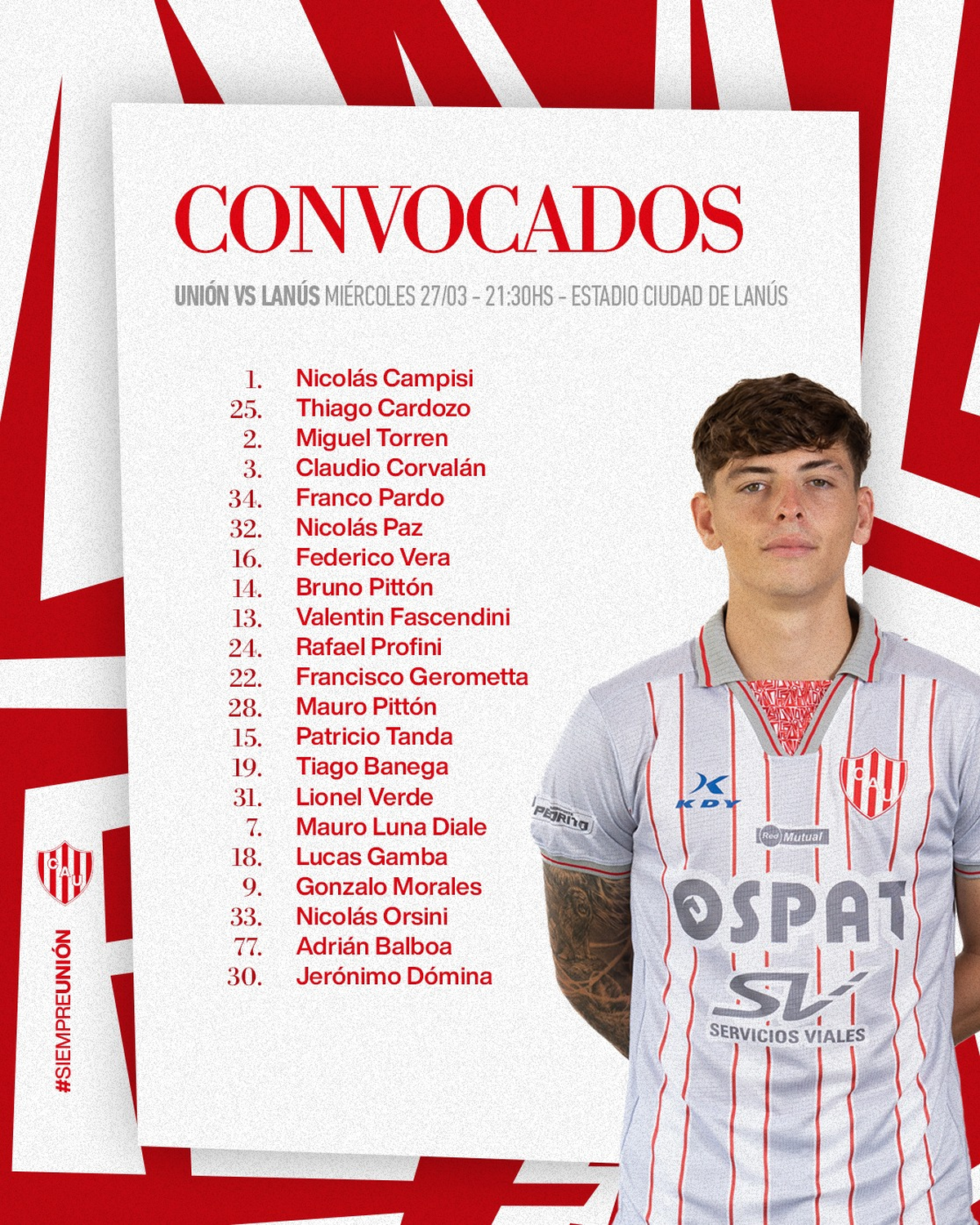 Los convocados por el Kily González para el partido de Unión ante Lanús. Los convocados por el Kily González para el partido de Unión ante Lanús.