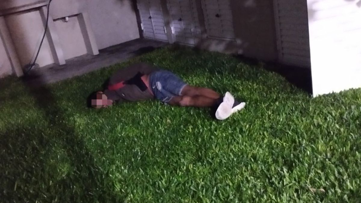 Así quedó el rufián tras caer en el patio de la vivienda.&nbsp;