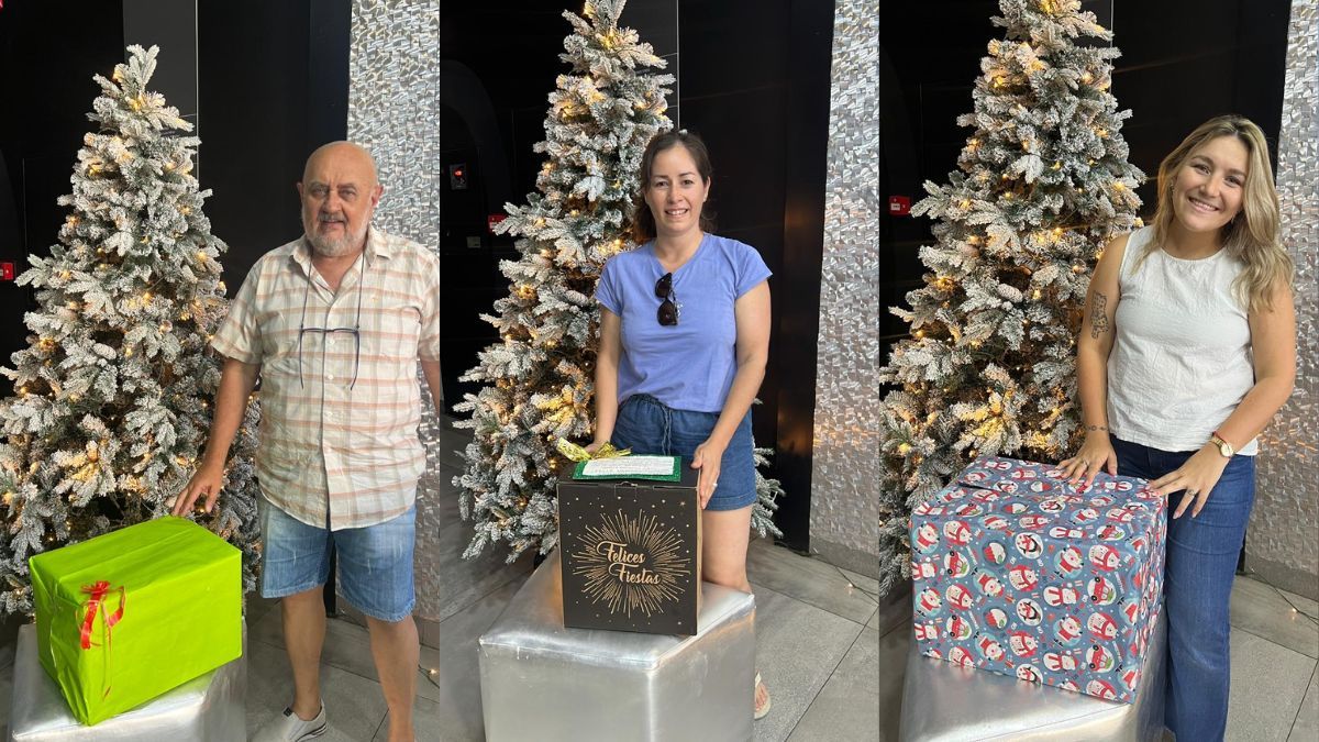 Juan, Gabriela y Cielo aportaron sus cajas para la campaña solidaria de AIRE y Los Sin Techo.