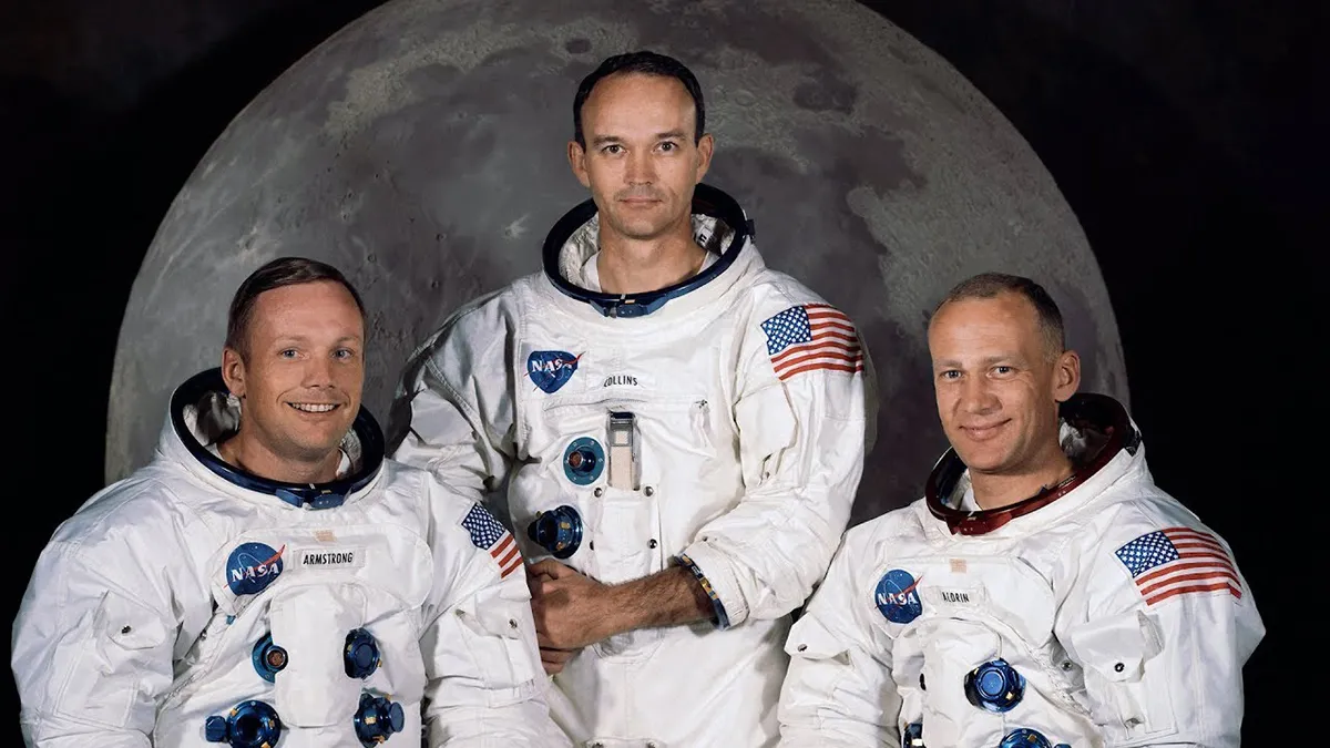 Los tres astronautas que hicieron historia en el Apolo 11: Neil Armstrong, Michael Collins y Buzz Aldrin, en 1969.