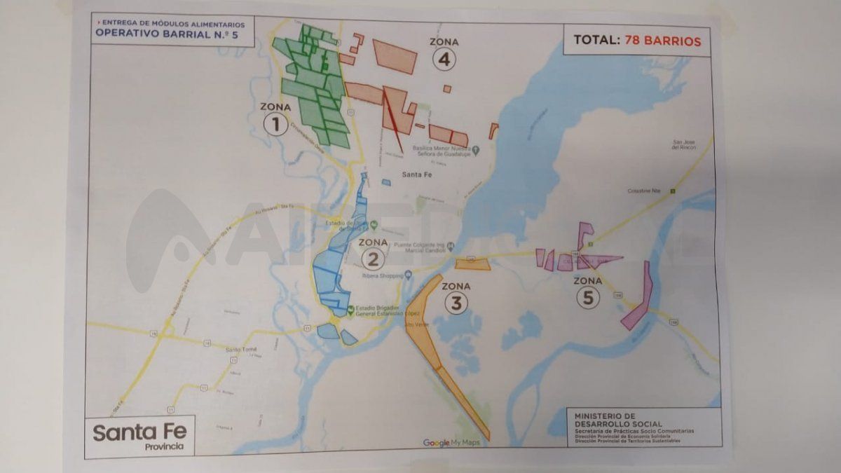 Mapa de las zonas donde se entregan alimentos.