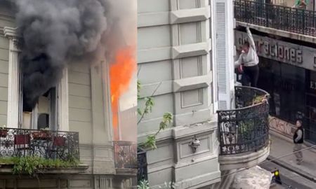Imágenes de televisión mostraban a una mujer descolgándose con la ayuda de un cable hacia la calle desde el departamento siniestrado. Imágenes de televisión mostraban a una mujer descolgándose con la ayuda de un cable hacia la calle desde el departamento siniestrado.
