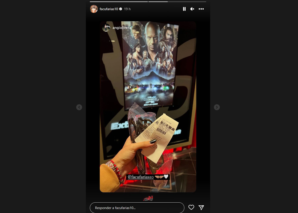 Facundo Farías compartió en su Instagram el momento en que entraba a la sala del cine a ver Rapídos y Furiosos.