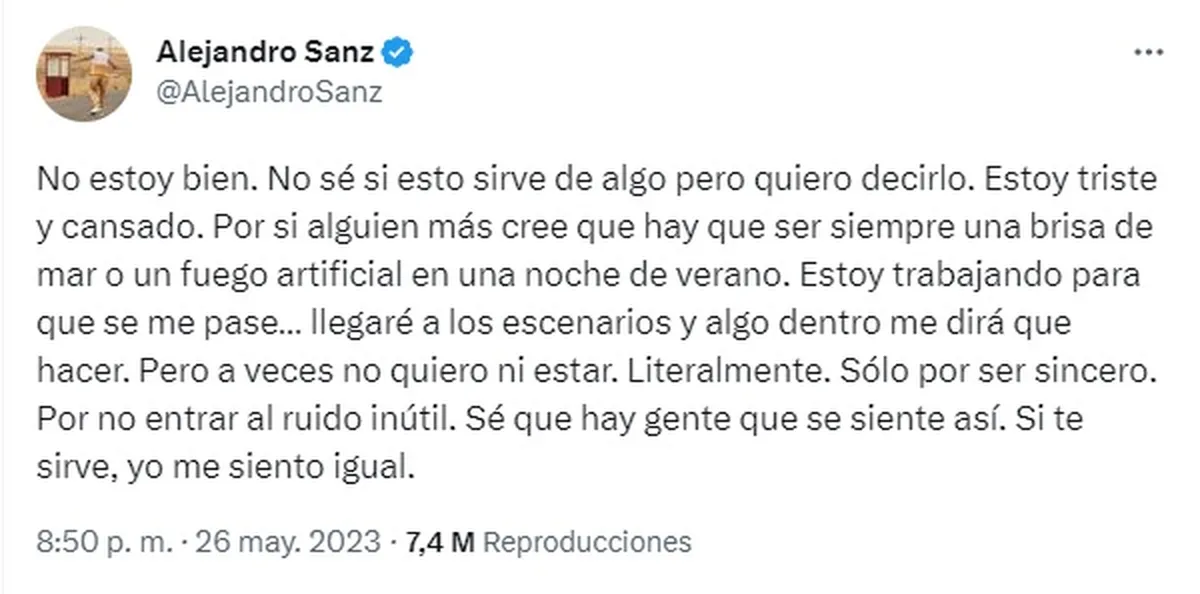 La publicación de Alejandro Sanz que preocupó a sus fans.