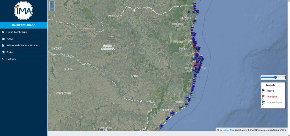 Mapa del estado de las playas de Santa Catarina del Instituto de Medio Ambiente, consultado el 7/01/2026. Mapa del estado de las playas de Santa Catarina del Instituto de Medio Ambiente, consultado el 7/01/2026.
