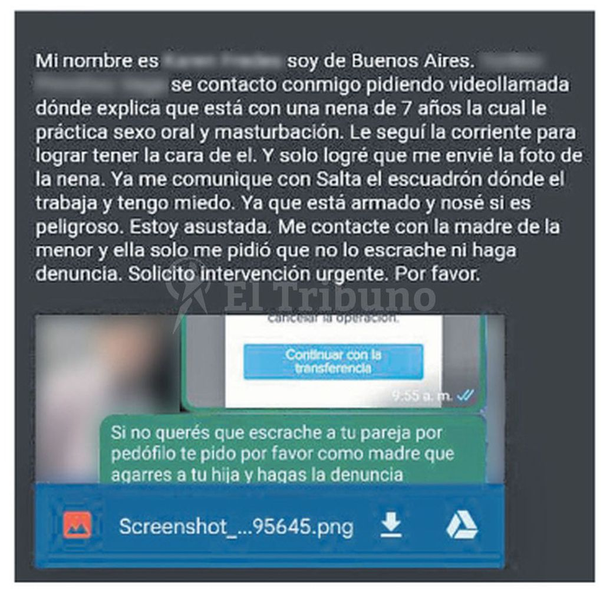 La conversación entre la trabajadora sexual y la madre de la víctima. Foto: El Tribuno