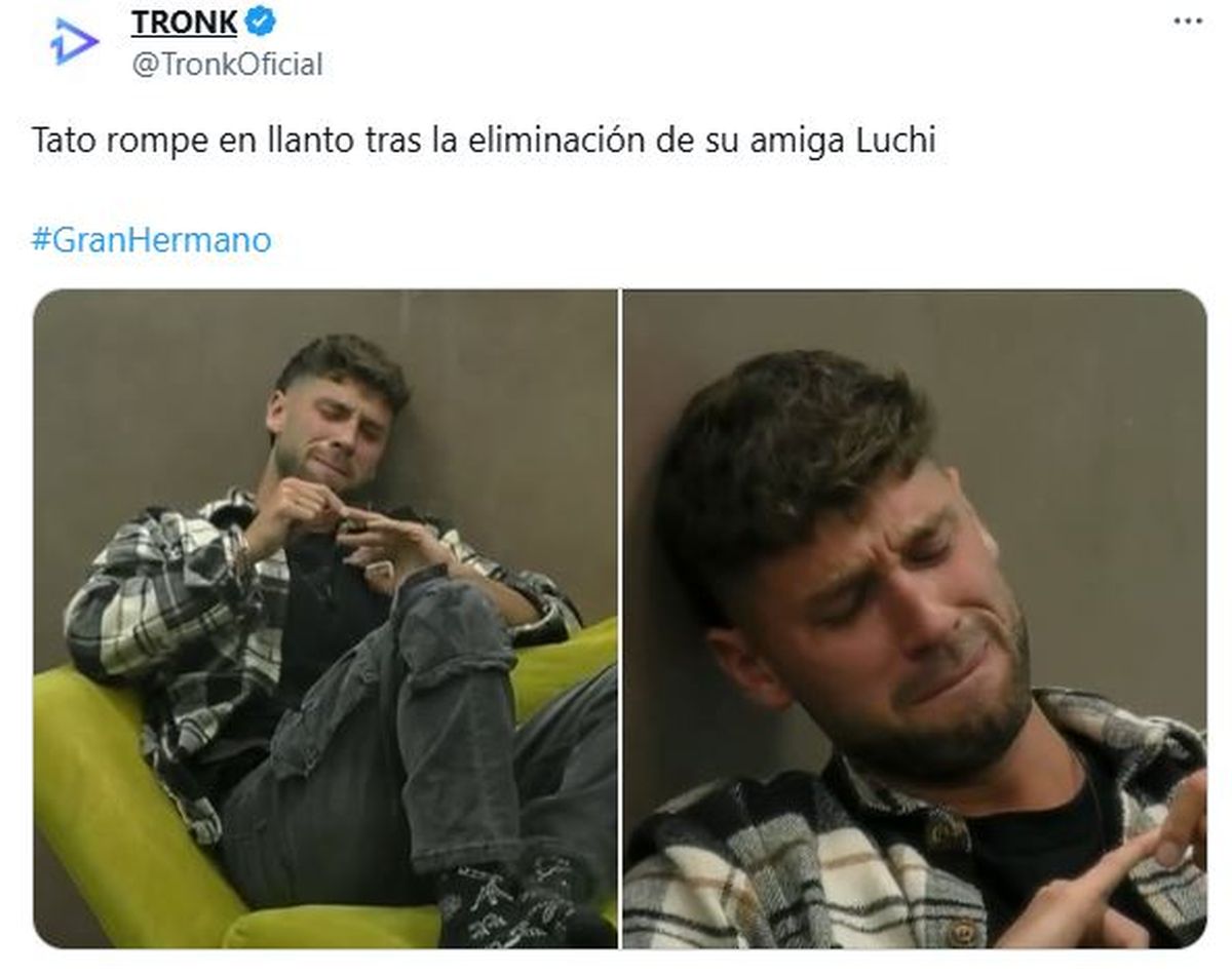 Tato Algorta, devastado tras la eliminación de Luchi en Gran Hermano 2025. Tato Algorta, devastado tras la eliminación de Luchi en Gran Hermano 2025.