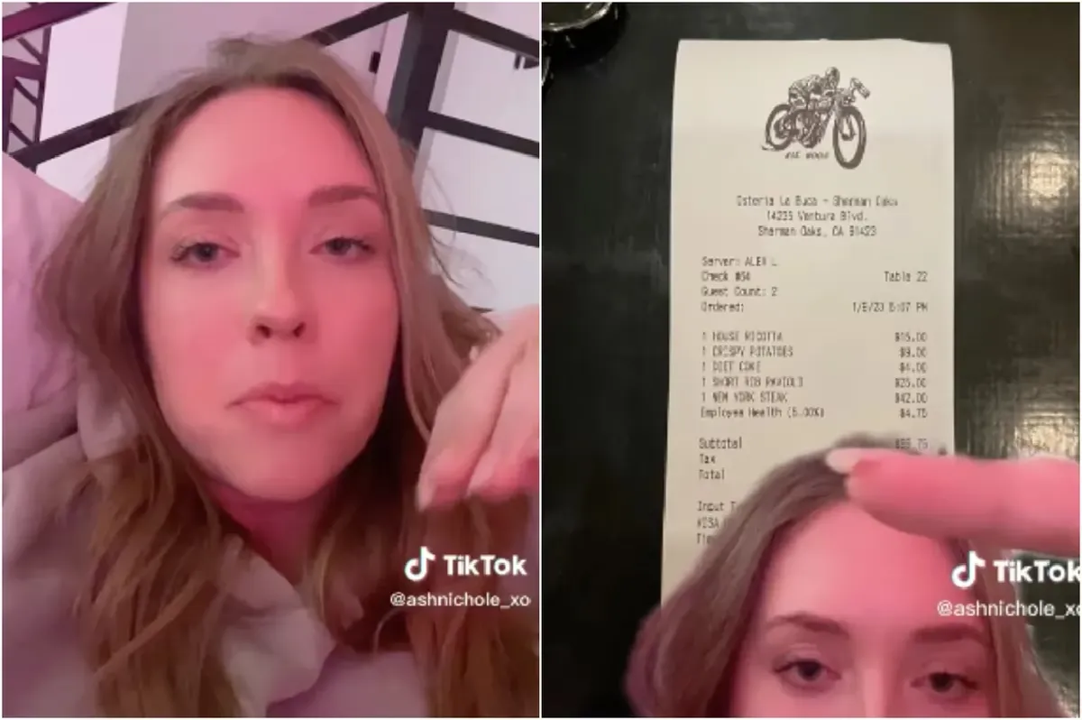 Una joven recibió el ticket y no pudo creer que le habían realizado un recargo del 5% que le añadieron.