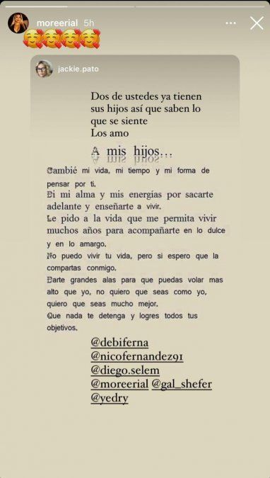 El emotivo mensaje de Jackie Pato a More Rial. 