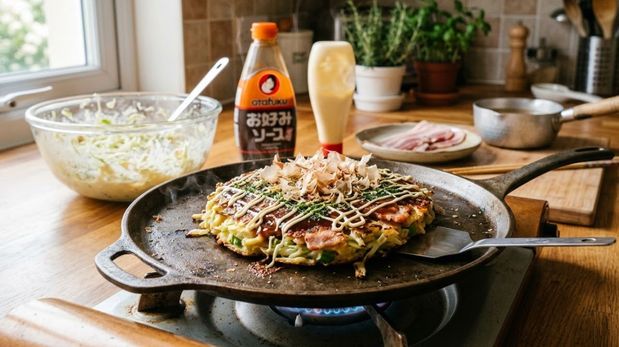 Qué es el okonomiyaki y cómo hacerlo en casa en 6 pasos.