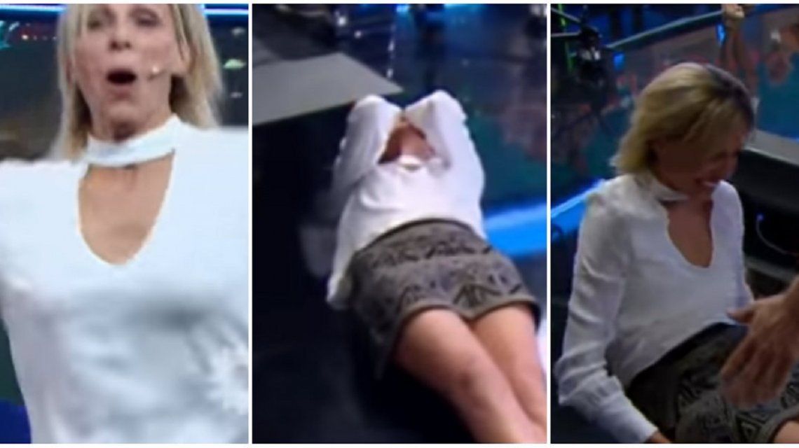 Tremenda caída de Denise Dumas en Los especialistas del show