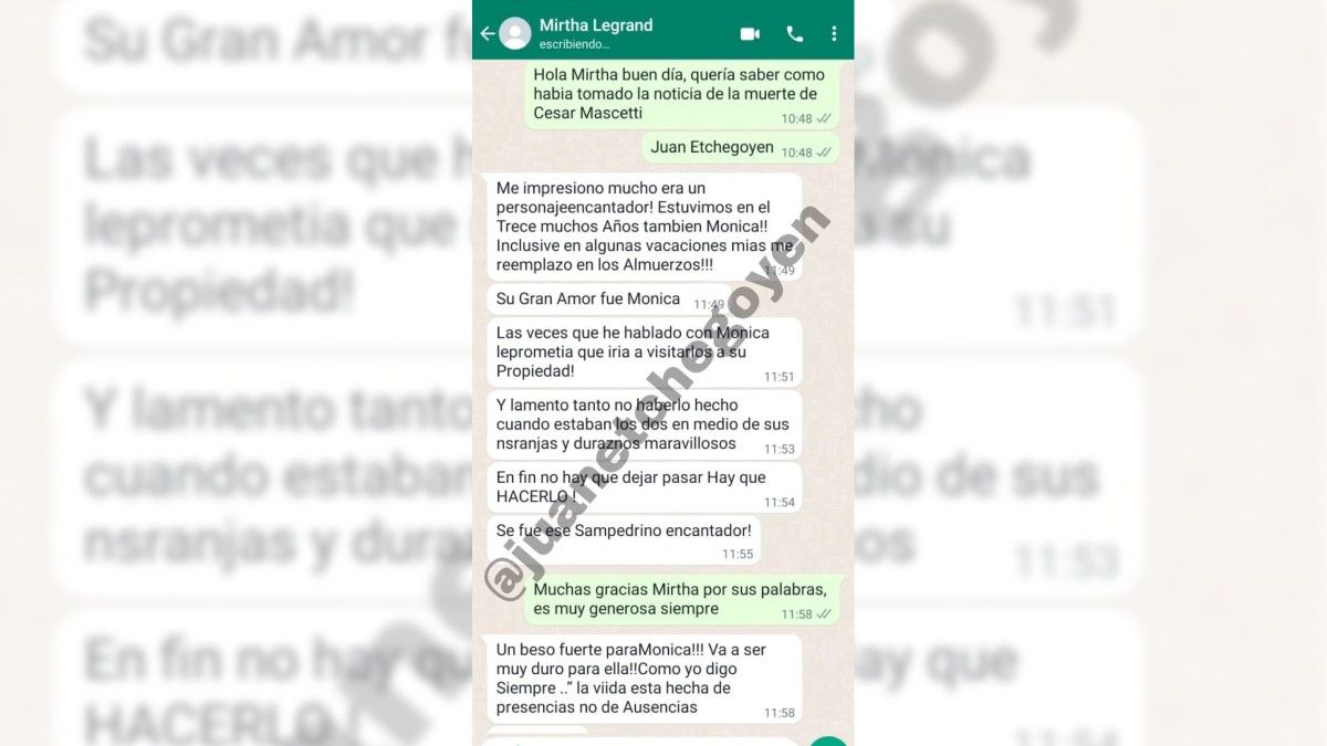 A través de WhatsApp, Mirtha le contó a Juan Etchegoyen cómo se sentía por la muerte de Cesár Mascetti.