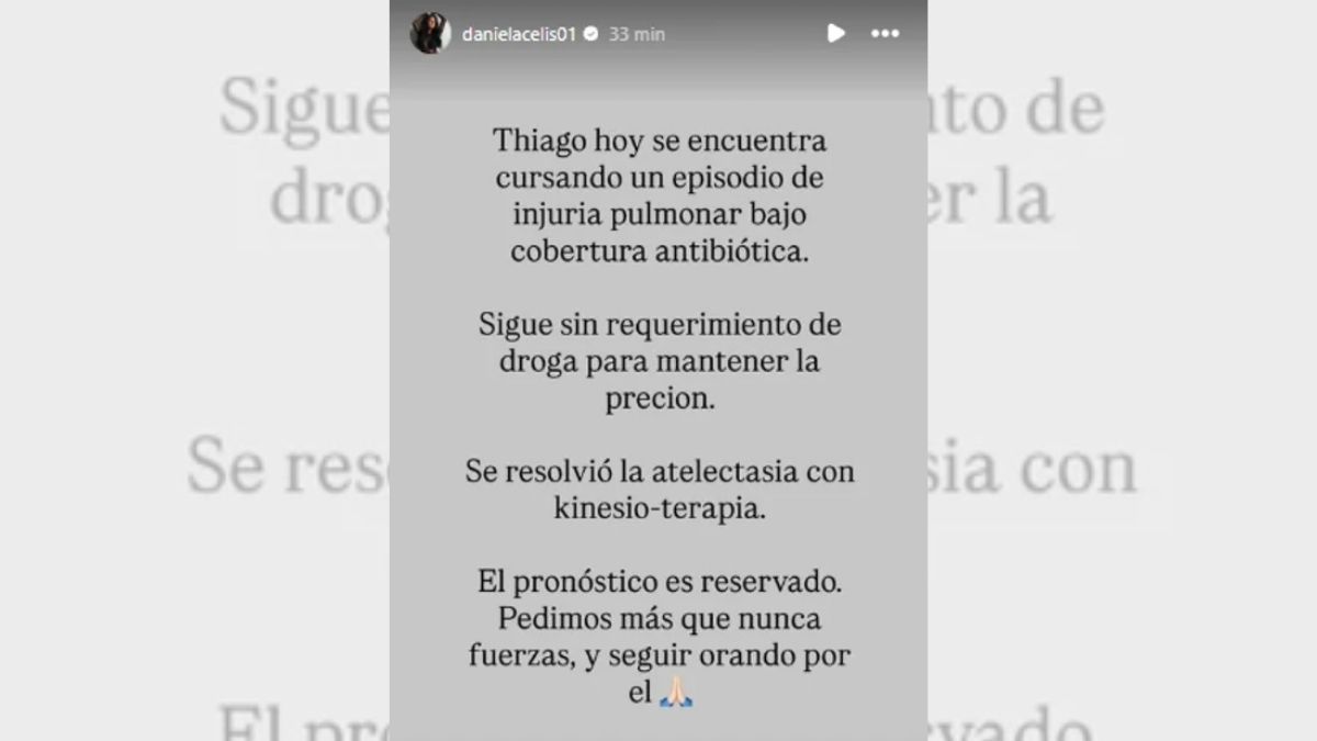 Thiago Medina continúa en terapia intensiva con pronóstico reservado tras sufrir un accidente en moto; su ex pareja Daniela Celis actualizó el parte médico. Thiago Medina continúa en terapia intensiva con pronóstico reservado tras sufrir un accidente en moto; su ex pareja Daniela Celis actualizó el parte médico.