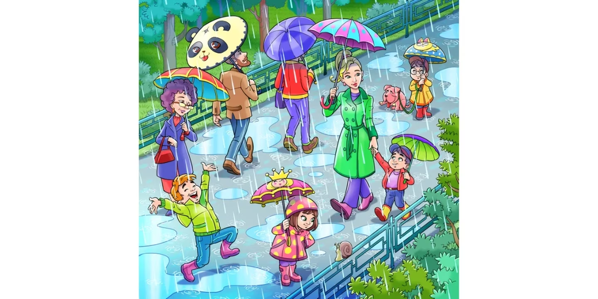 Reto visual: encontrá la rana escondida en la lluvia.