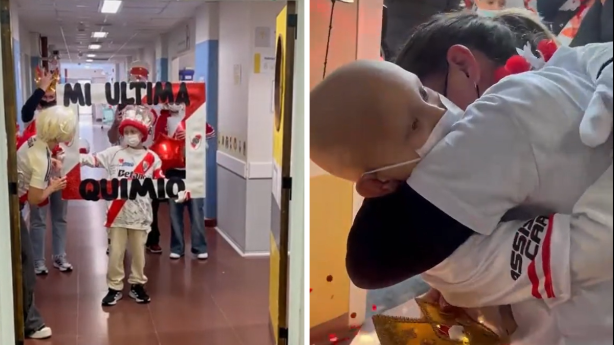 Valentín tocó la campana en el Garrahan y celebró el fin de su quimioterapia con la camiseta de River.