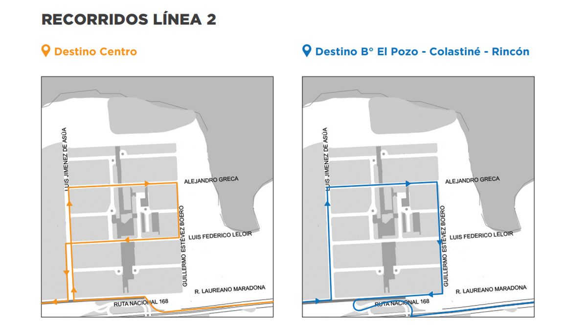 El mapa del recorrido que hará la línea 2 en el barrio El Pozo a partir del lunes 25 de abril. 