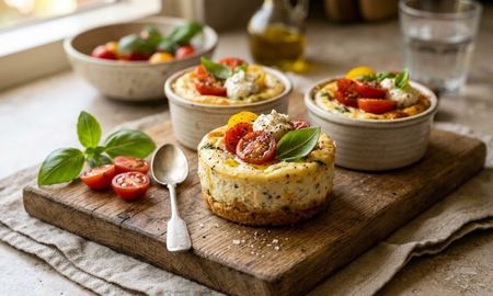 La receta fácil paso a paso para hacer mini cheesecake salado con tomate y albahaca. La receta fácil paso a paso para hacer mini cheesecake salado con tomate y albahaca.