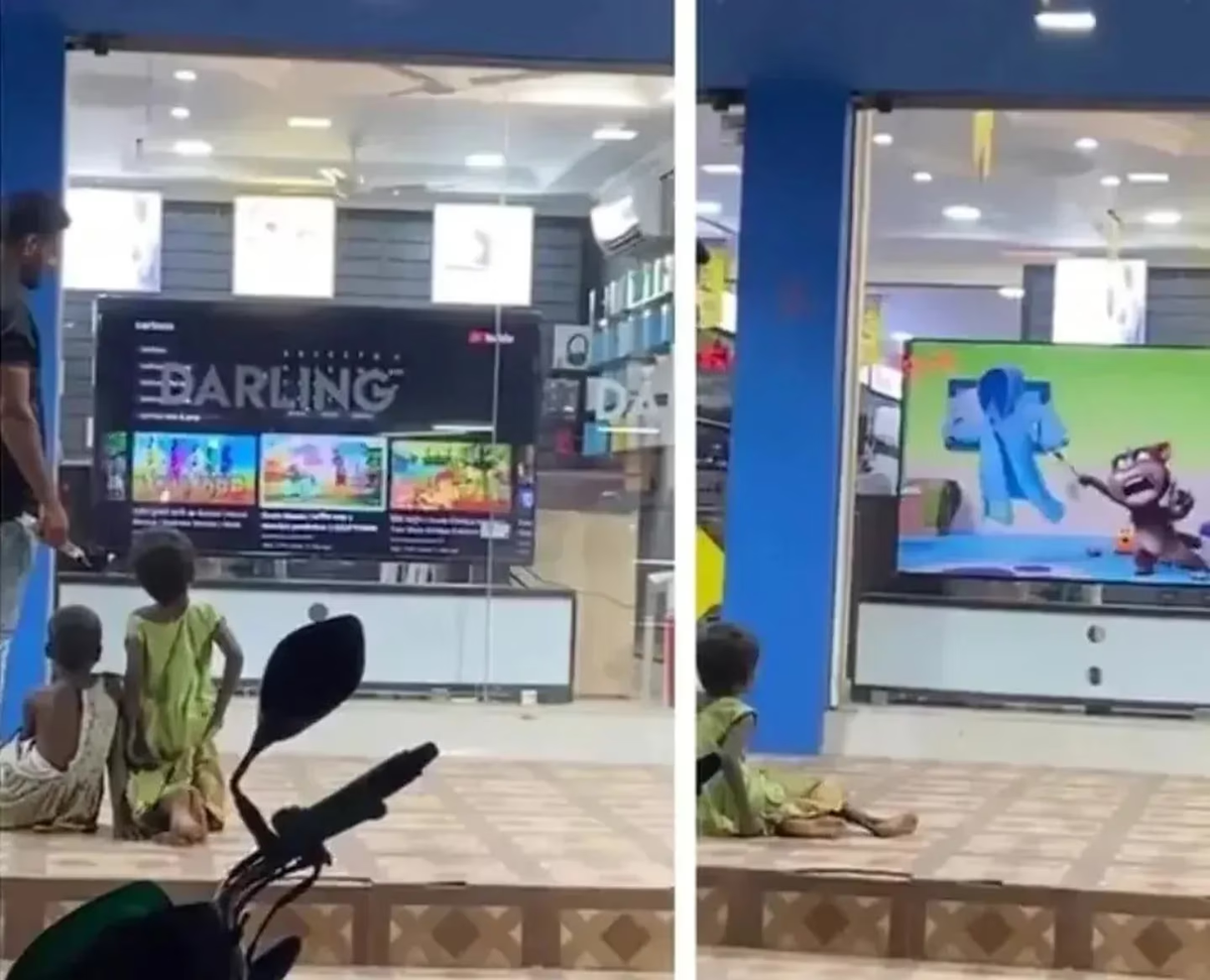 El empleado que le pone dibujitos a los nenes en la tele en India. (Foto: Captura de video/Twitter@@bestofallll).