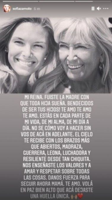 La despedida de Sofía Zámolo a su madre.