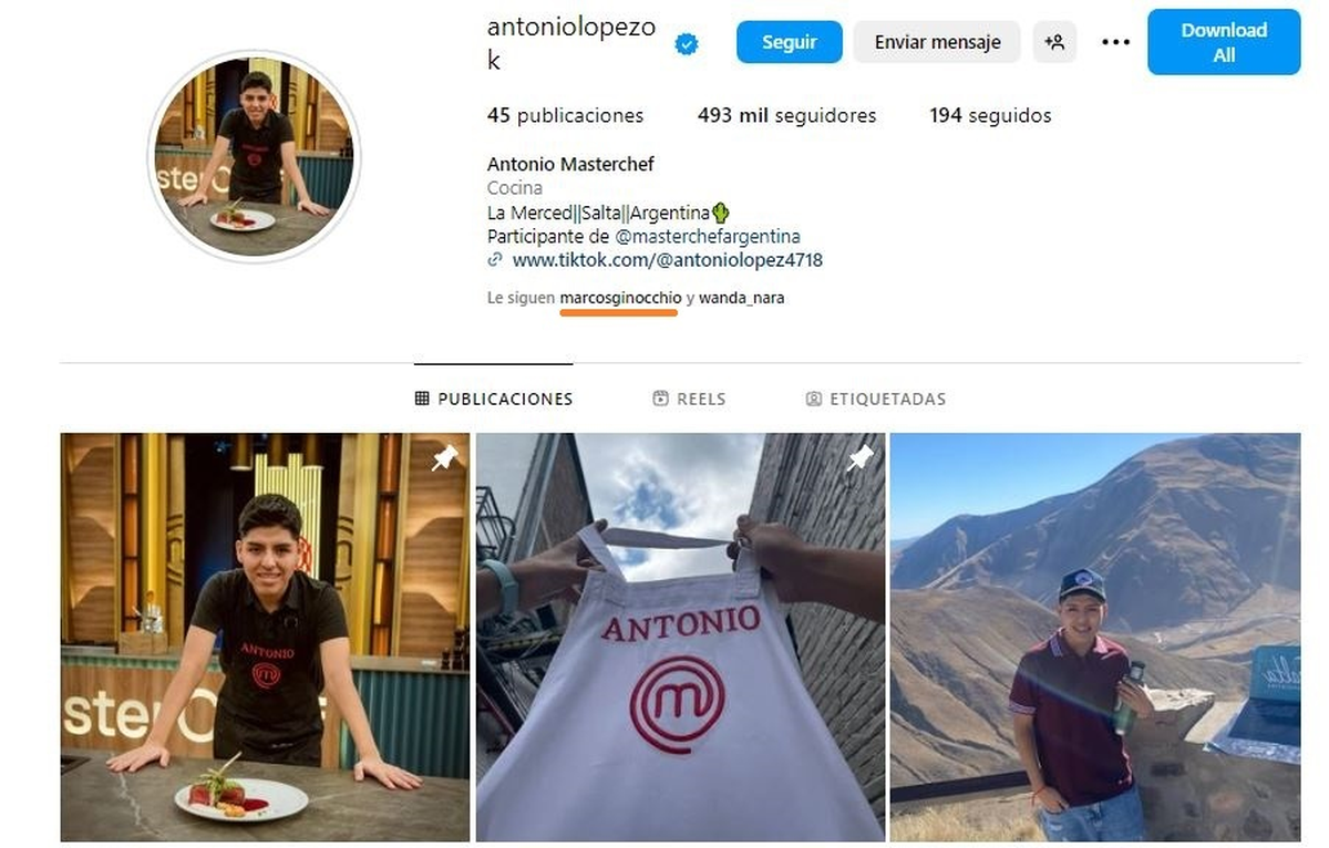 Marcos Ginocchio sigue a Antonio López en Instagram. Marcos Ginocchio sigue a Antonio López en Instagram.