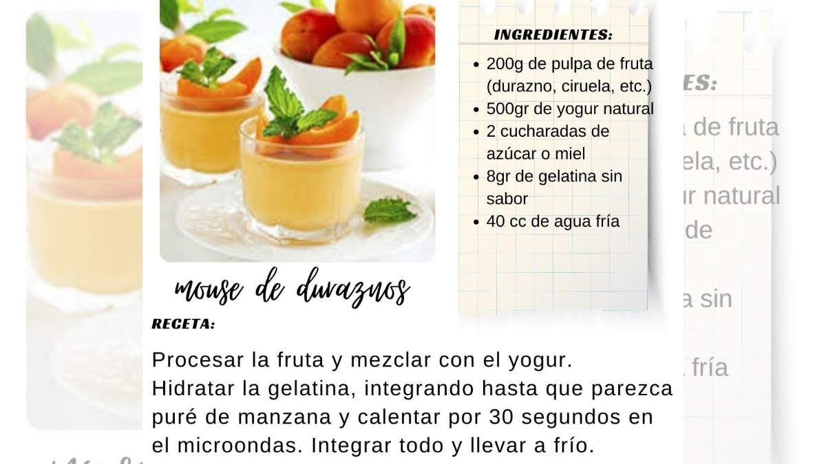 Mousse de duraznos o frutas de estación. Mousse de duraznos o frutas de estación.