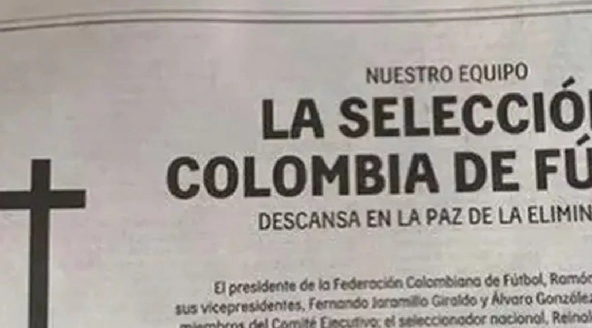 La lapidaria tapa de un diario colombiano que enterró a su selección porque no clasificó al Mundial