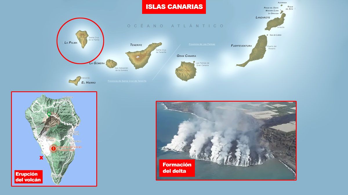 La ubicación del delta en la isla de La Palma, en Canarias.