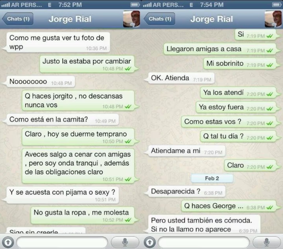 Algunos de los chats entre Marianela Mirra y Jorge Rial. Algunos de los chats entre Marianela Mirra y Jorge Rial. 