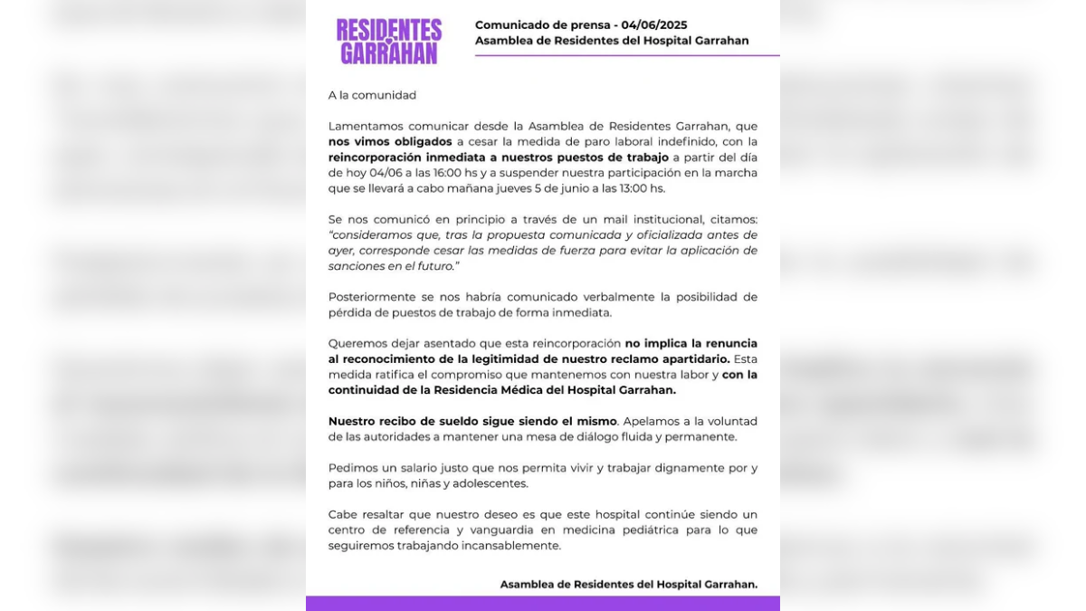 Comunicado de los residentes del Garrahan Comunicado de los residentes del Garrahan