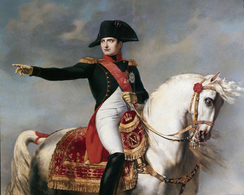 Napoleón Bonaparte. Portarit de Napoleón Bonaparte 1769-1821 en la batalla. Detalle de una pintura de Joseph Chabord 1786-1848. Museo Napoleonico, Roma Italia.