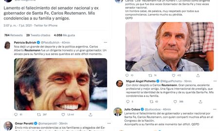 El mensaje de las personalidades políticas en twitter ante la muerte de Carlos Alberto Lole Reutemann. El mensaje de las personalidades políticas en twitter ante la muerte de Carlos Alberto Lole Reutemann.
