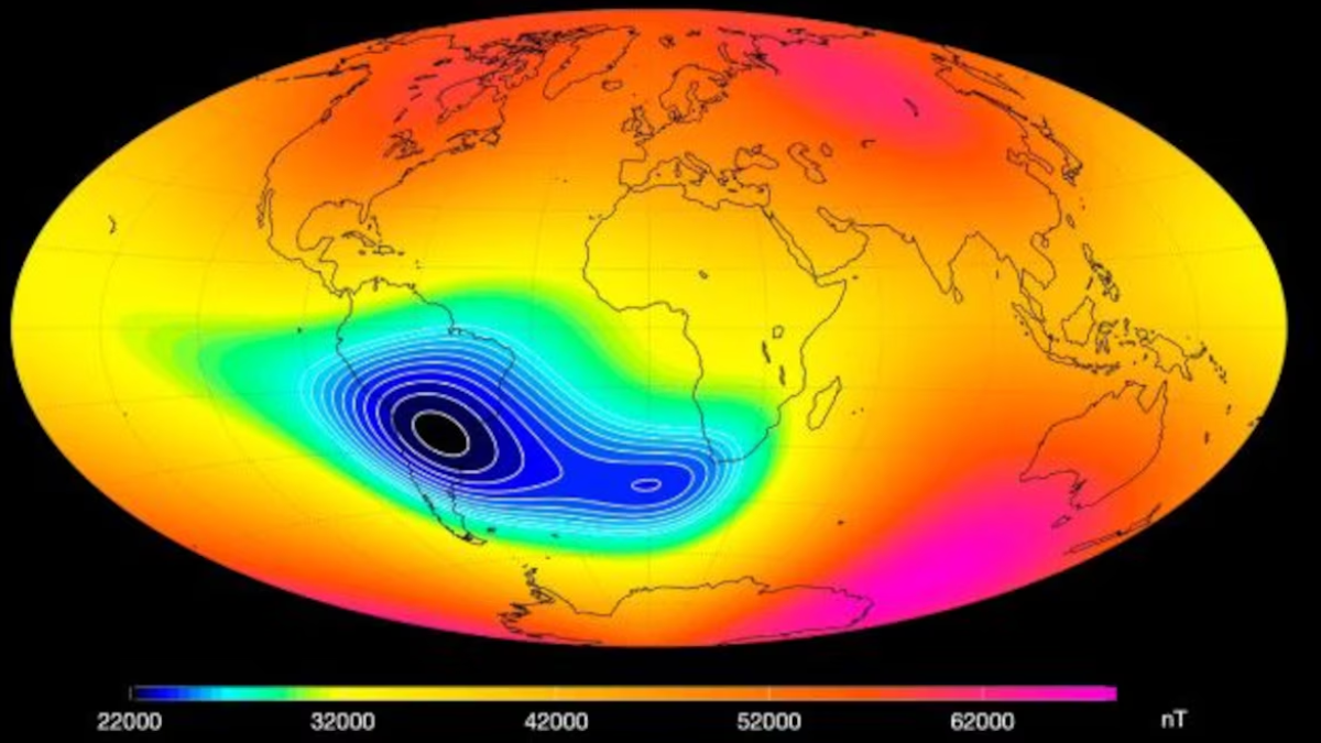 Durante años, científicos especializados observación de la Tierra detectaron una anomalía magnética en el sur del planeta (NASA)