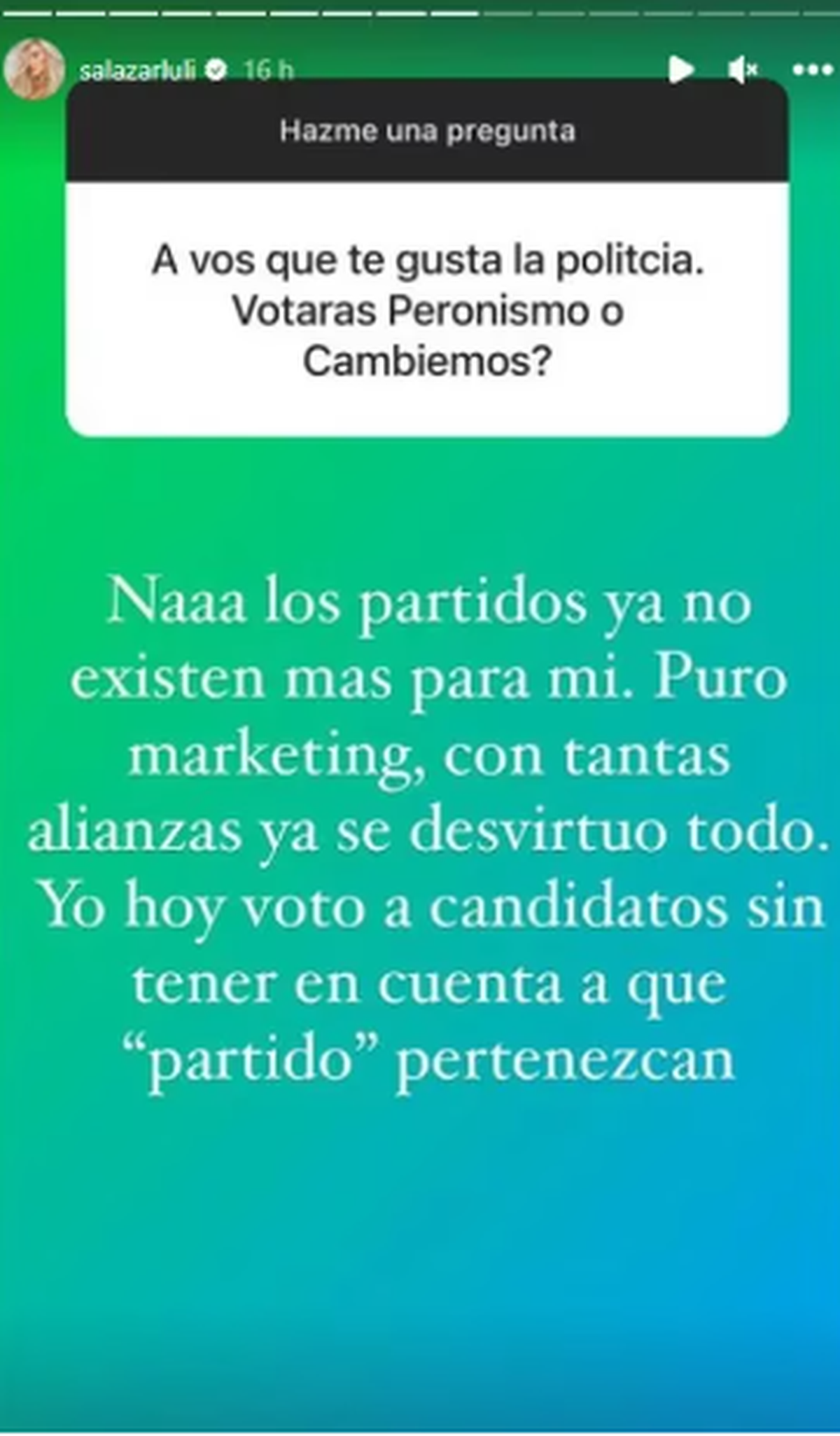 Luciana Salazar habló de política. Luciana Salazar habló de política.