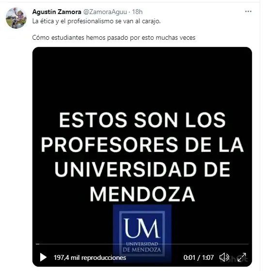 La publicación del estudiante sobre las docentes que se viralizó en Twitter.