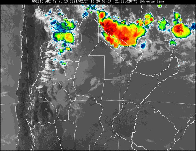 Imagen satelital del tiempo a las 18.20 horas del miércoles.