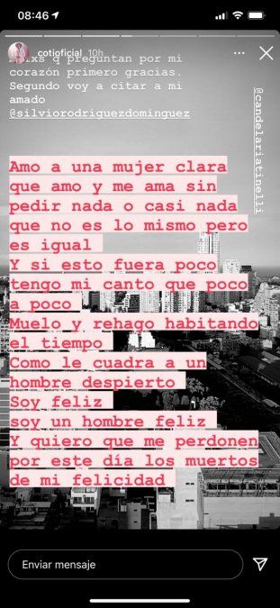 El mensaje de amor de Coti Sorokin a Cande Tinelli. 