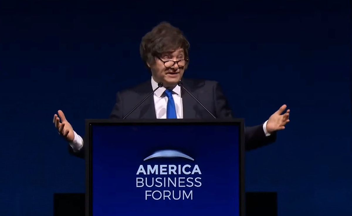 El presidente Javier Milei inició su discurso en el America Business Forum de Miami.