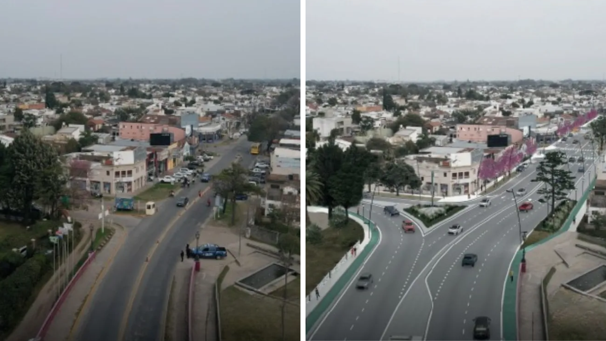 El antes y despu&eacute;s de la Avenida 7 de Marzo en Santo Tom&eacute;, seg&uacute;n la proyecci&oacute;n de la obra.