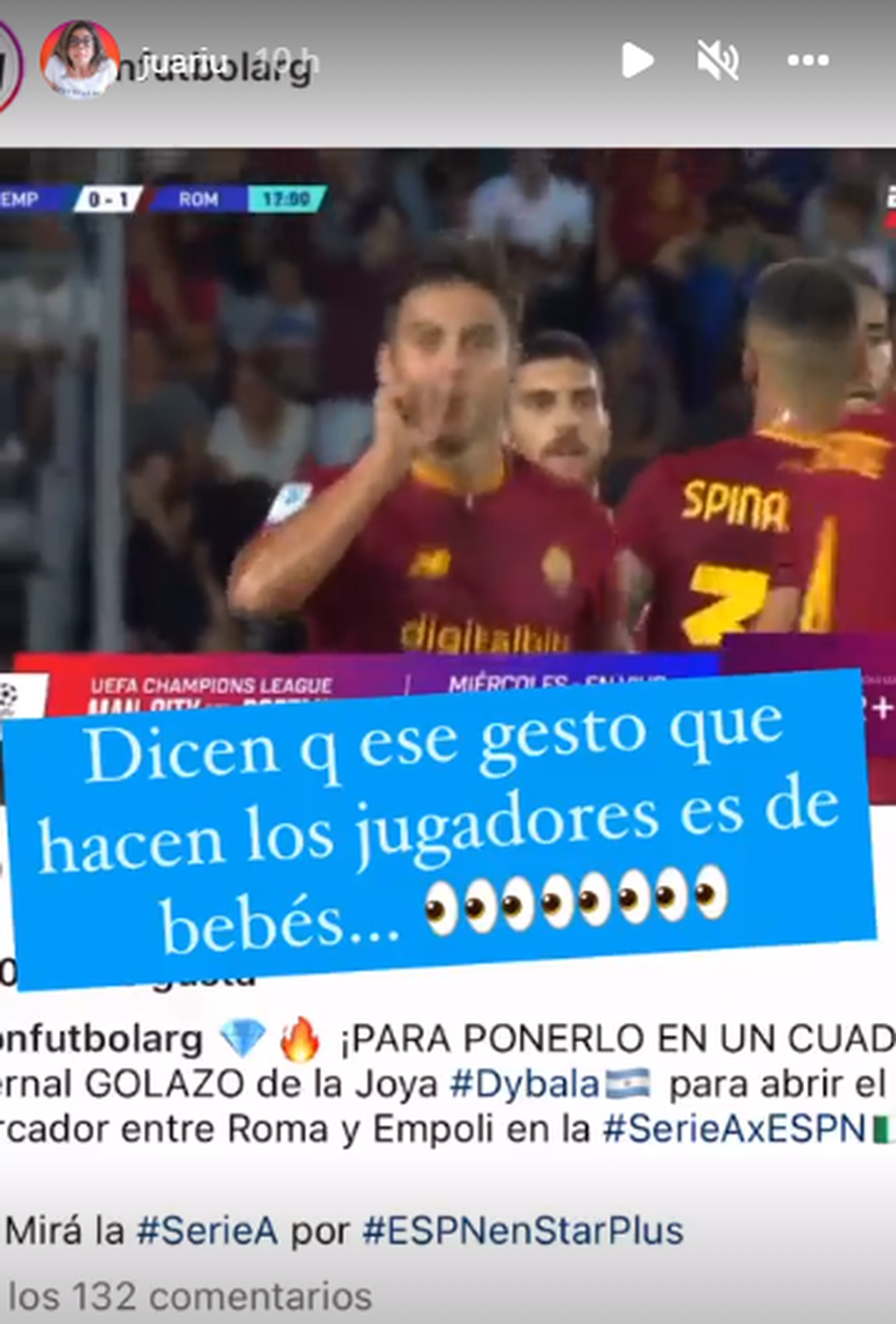 Paulo Dybala hizo un particular gesto para festejar un gol. 